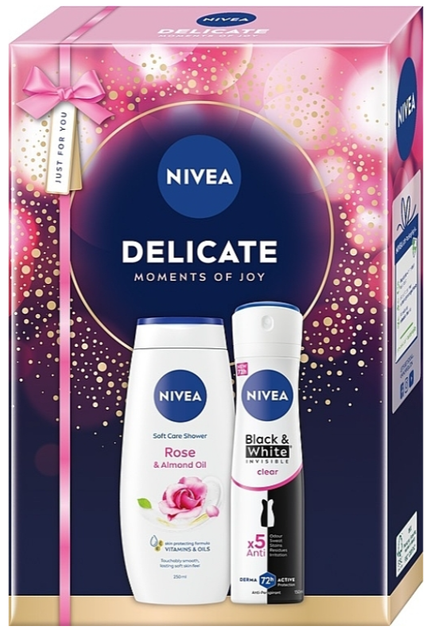 Набір доглядової косметики Nivea Delicate 2025 Гель для душу 250 мл + Антиперспірант 150 мл (9005800394206) - зображення 1