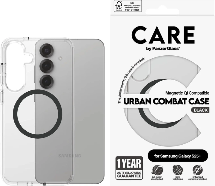Панель CARE by Panzer Glass Flagship Case Urban Combat Case Transparent w. Black Qi для Samsung Galaxy S25 Plus Transparent-Black (CRRFUBQG37942) - зображення 3