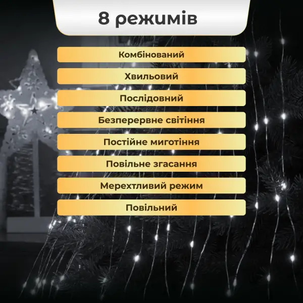 Светодиодная гирлянда на елку Конский хвост 3 м новогодняя гирлянда 20 нитей 600 LED светодиодов белый провод Белый - изображение 3