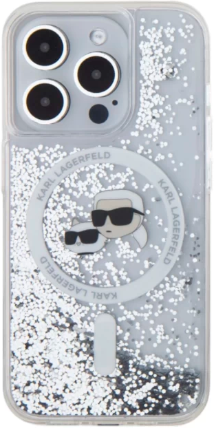 Панель Karl Lagerfeld Liquid Glitter Karl&Choupette Head Magsafe do Apple iPhone 15 Pro Max Transparent (KLHMP15XLGKCSGH) - зображення 3
