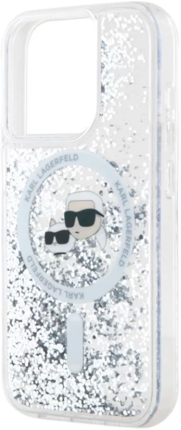 Панель Karl Lagerfeld Liquid Glitter Karl&Choupette Head Magsafe do Apple iPhone 15 Pro Max Transparent (KLHMP15XLGKCSGH) - зображення 4