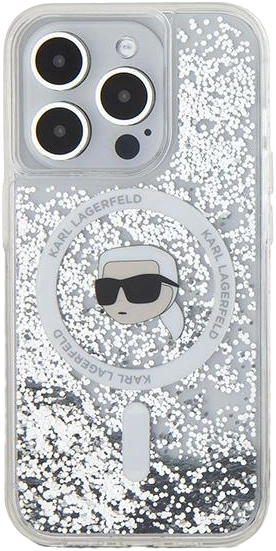 Etui Karl Lagerfeld Liquid Glitter Karl Head Magsafe do Apple iPhone 15 Pro Max Transparent (KLHMP15XLGKISGH) - obraz 3