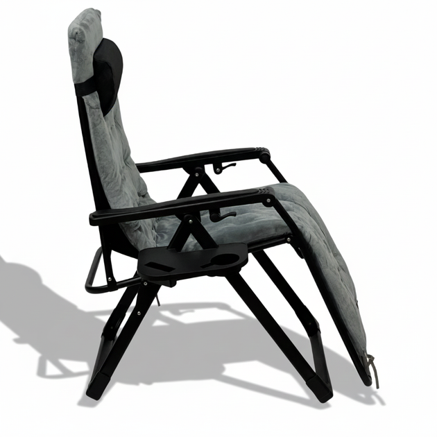 Раскладной усиленный шезлонг до 150 кг LEOBRO Zero Gravity Premium Plus Grey с велюровым матрасом (LB-ZGC-K3-GRY) - изображение 3