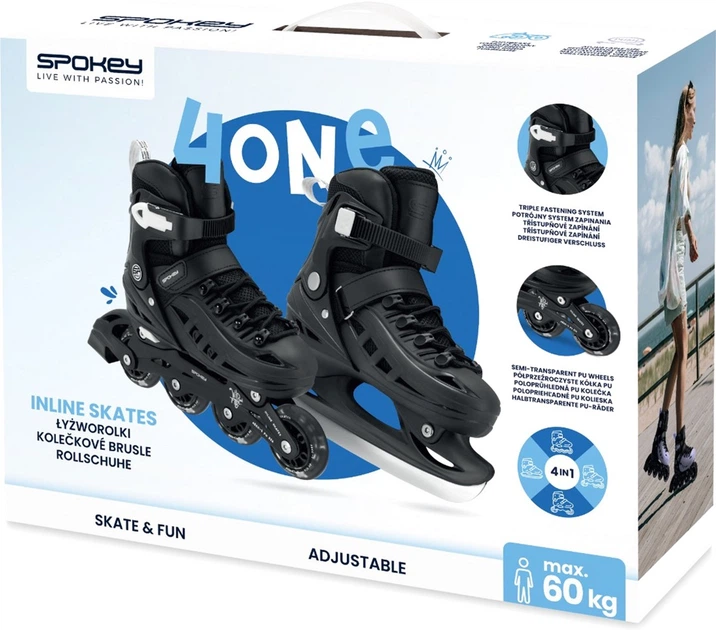 Ролики регульовані 4 в 1 Spokey 4ONE 39–42 944648 Чорні (5905339446480) - зображення 10