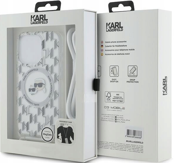 Etui Plecki Karl Lagerfeld IML Crossbody Monogram Karl & Choupette Head MagSafe do Apple iPhone 15 Pro Max Transparent (KLHMP15XHCKCKLCT) - obraz 6
