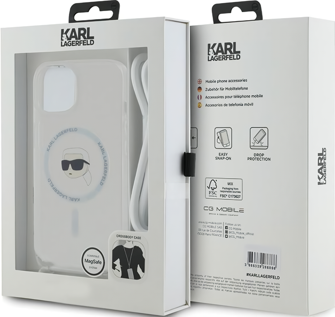 Панель Karl Lagerfeld Crossbody IML Karl Head Magsafe для Apple iPhone 15/14/13 Transparent (KLHMP15SHCKHNT) - зображення 6