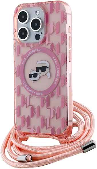 Etui Karl Lagerfeld IML Crossbody Monogram Karl & Choupette Head MagSafe do Apple iPhone 15 Pro Pink (KLHMP15LHCKCKLCP) - obraz 1