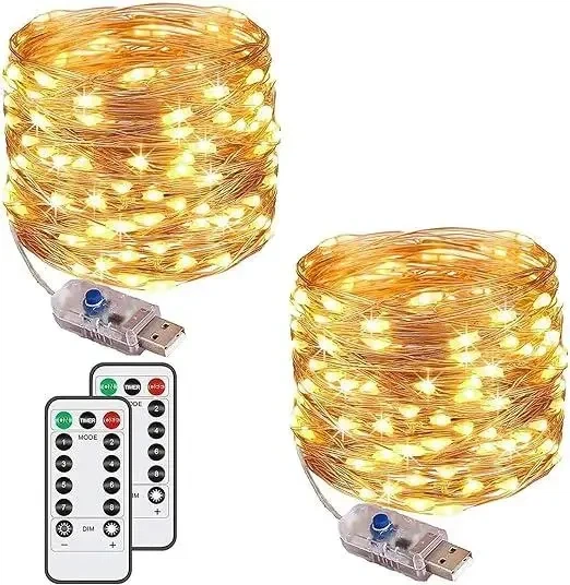 Набір із 2 гірлянд-ниток Augone, 120 LED, 12 метрів, USB, пульт ДК, 8 режимів, теплий жовтий, IP65 - зображення 2
