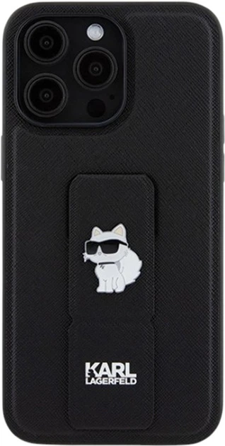 Etui Karl Lagerfeld Gripstand Saffiano Choupette Pin do Apple iPhone 13 Pro Max Black (KLHCP13XGSACHPK) - obraz 3