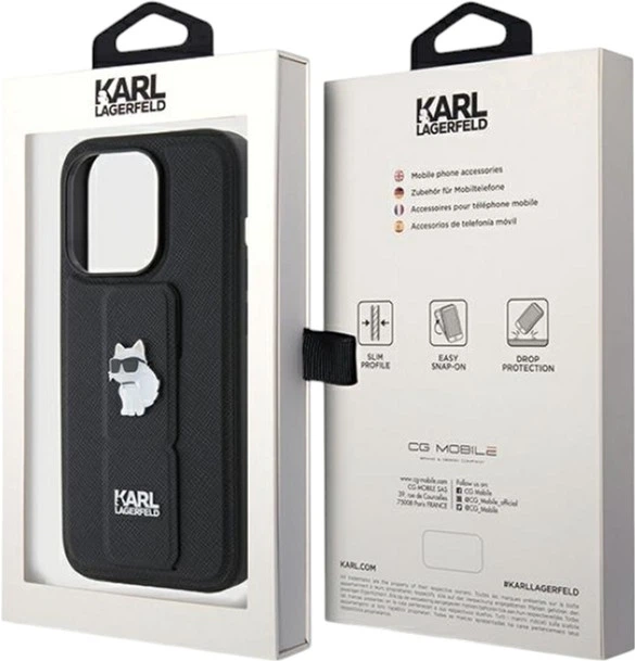 Панель Karl Lagerfeld Gripstand Saffiano Choupette Pin для Apple iPhone 14 Pro Max Black (KLHCP14XGSACHPK) - зображення 9