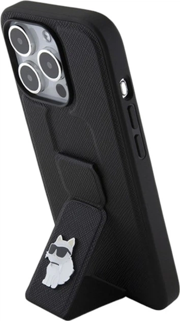 Etui Karl Lagerfeld Gripstand Saffiano Choupette Pin do Apple iPhone 15 Pro Black (KLHCP15LGSACHPK) - obraz 2