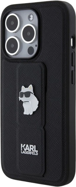 Панель Karl Lagerfeld Gripstand Saffiano Choupette Pin для Apple iPhone 15 Pro Max Black (KLHCP15XGSACHPK) - зображення 3