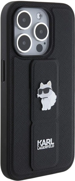 Etui Karl Lagerfeld Gripstand Saffiano Choupette Pin do Apple iPhone 15 Pro Black (KLHCP15LGSACHPK) - obraz 5