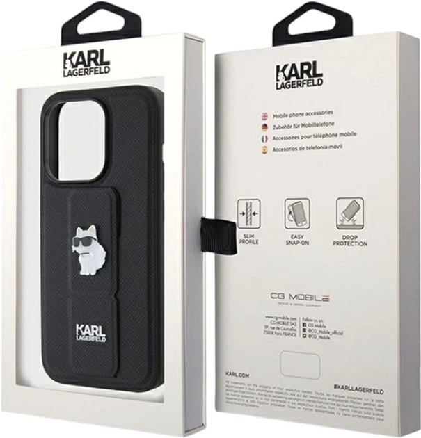 Etui Karl Lagerfeld Gripstand Saffiano Choupette Pin do Apple iPhone 15 Pro Black (KLHCP15LGSACHPK) - obraz 9