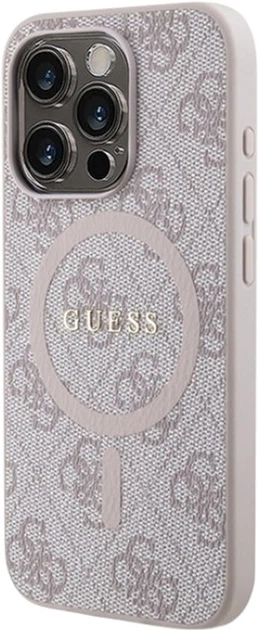 Панель Guess 4G Collection Leather Metal Logo MagSafe для Apple iPhone 15 Pro Max Pink (GUHMP15XG4GFRP) - зображення 2