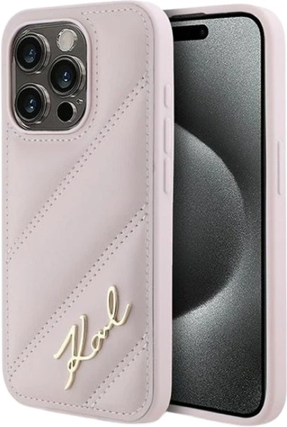 Панель Karl Lagerfeld Diagonal Quilted Script для Apple iPhone 15 Pro Max Pink (KLHCP15XPQDSMGP) - зображення 1