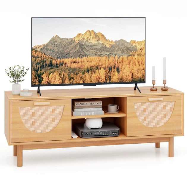 TV-тумба с бамбуковыми ящиками, 120×35×45,5 см, цвет: натуральный Costway - изображение 3