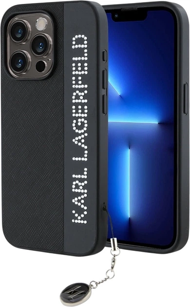 Панель Karl Lagerfeld Saffiano Rhinestones & Charm для Apple iPhone 15 Pro Max Black (3666339257996) - зображення 1