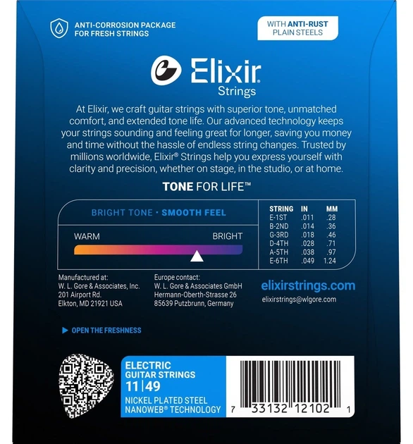 Струны для электрогитары Elixir 12102 Nanoweb Nickel Plated Steel Medium 11/49 - Фото 3 Струны для электрогитары Elixir 12102 Nanoweb Nickel Plated Steel Medium 11/49 - изображение 3