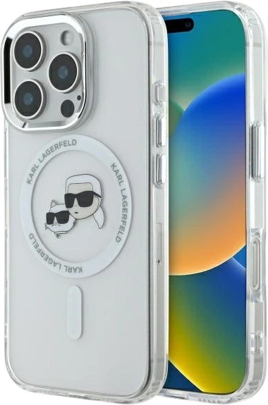 Etui plecki Karl Lagerfeld IML Metal Karl&Choupette Head MagSafe do iPhone 16 Pro White (KLHMP16LHLSKCH) - obraz 1