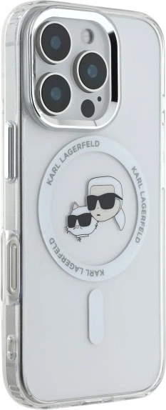 Etui plecki Karl Lagerfeld IML Metal Karl&Choupette Head MagSafe do iPhone 16 Pro White (KLHMP16LHLSKCH) - obraz 4