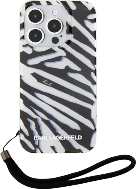 Etui Plecki Karl Lagerfeld IML Zebra Pattern & Cord do Apple iPhone 15 Pro Black (KLHCP15LHZBPKCCK) - obraz 2