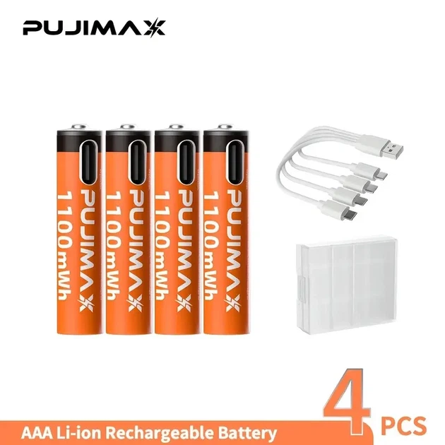 Акумуляторні батарейки PUJIMAX AAA 1.5V 1100 мВт·год літій-іонні (4 шт + кабель + коробка) - Фото 5 Акумуляторні батарейки PUJIMAX AAA 1.5V 1100 мВт·год літій-іонні (4 шт + кабель + коробка) - зображення 5