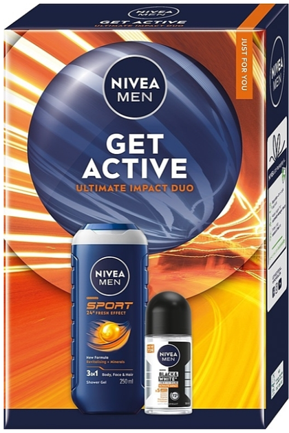 Zestaw kosmetyków do pielęgnacji ciała Nivea Men Get Active 2025 Antyperspirant roll-on 50 ml + Żel pod prysznic 250 ml (5900017102719) - obraz 1