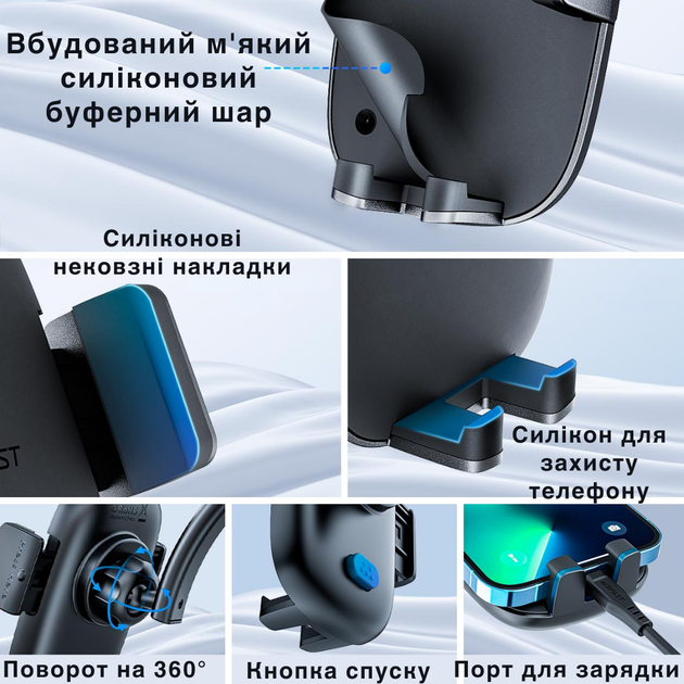 Держатель в машину для телефона зажимной с двумя креплениями на панель в решетку универсальный от 4,7 до 7 дюймов Acefast - изображение 9