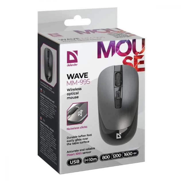 Миша бездротова Defender Wave MM-995 сіра - Фото 1 Миша бездротова Defender Wave MM-995 сіра - зображення 1