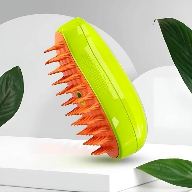 Щітка для котів та собак Cat Steam Brush 3 в 1 12х6.5 см Салатовий/Помаранчевий парова - зображення 2