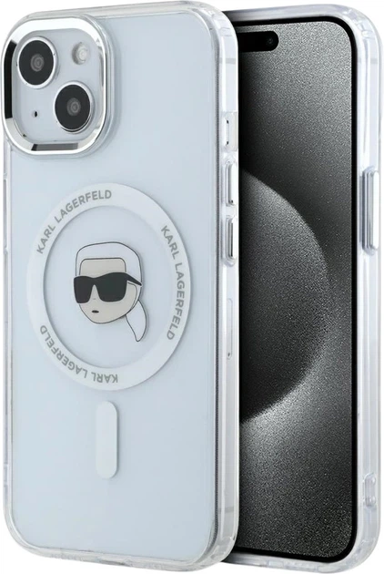 Etui plecki Karl Lagerfeld IML Metal Karl Head MagSafe do Apple iPhone 15 White (3666339284046) - obraz 1