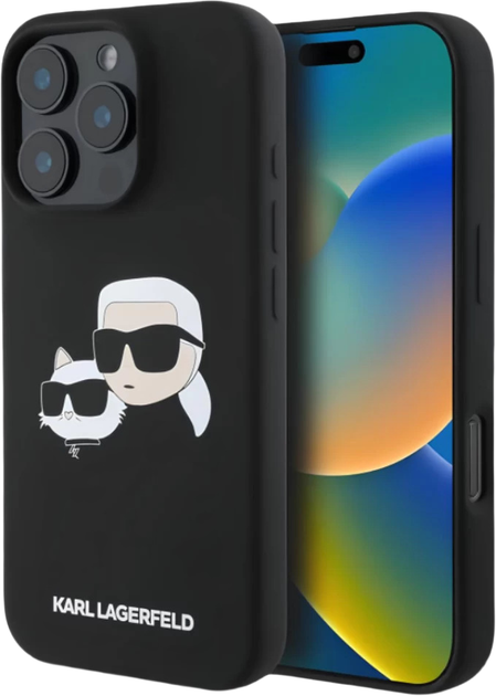 Etui Karl Lagerfeld Silicone Double Heads Print MagSafe do Apple iPhone 16 Pro Black (KLHMP16LSKCHPPLK) - obraz 1