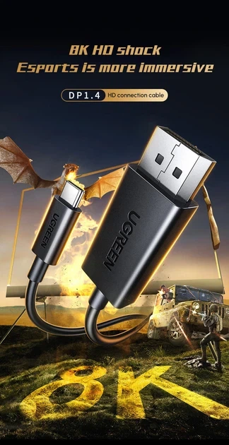 Переходник Ugreen кабель Type-C на DisplayPort DP1.4 8K 60Hz 4K 240Hz HDR 3 м Black (CM774) - Фото 2 Переходник Ugreen кабель Type-C на DisplayPort DP1.4 8K 60Hz 4K 240Hz HDR 3 м Black (CM774) - изображение 2