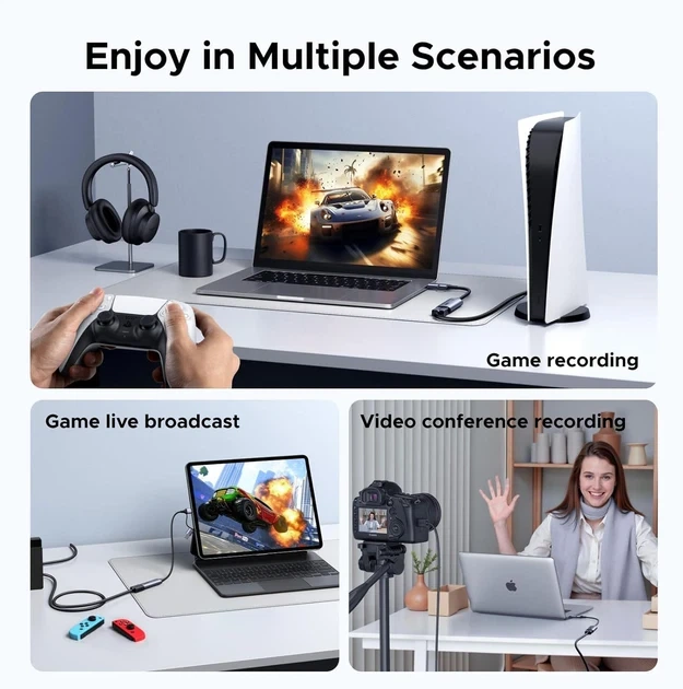 Карта видеозахвата Ugreen HDMI 4K 60Hz USB Type-C 2K 30Hz Gray (CM629) - изображение 3