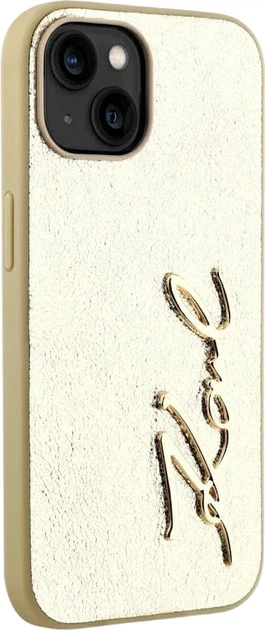 Etui plecki Karl Lagerfeld Wrinkled Metal Signature do Apple iPhone 15 Golden (3666339255442) - obraz 4