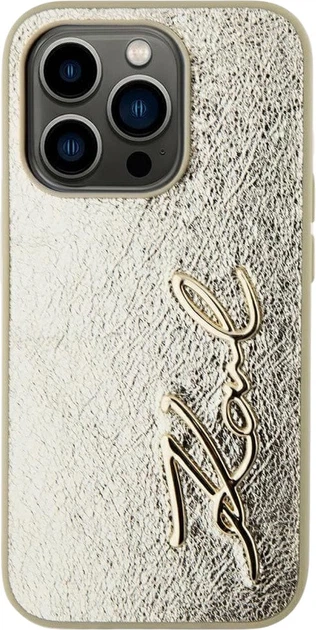 Etui plecki Karl Lagerfeld Wrinkled Metal Signature do Apple iPhone 15 Pro Max Golden (3666339255473) - obraz 3
