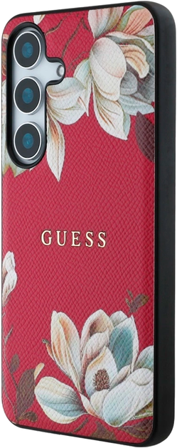 Etui Guess Grained Printed Flower Pattern MagSafe do Samsung Galaxy S25 Fucsia (3666339448899) - obraz 2