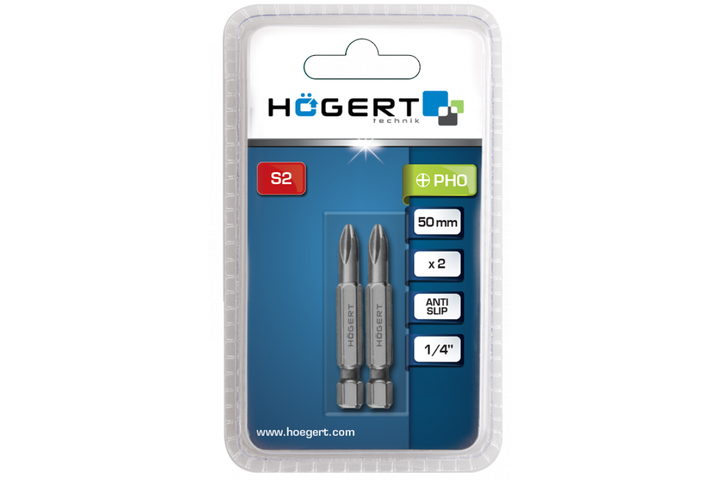 Довгі біти PH0 50 мм сталь S2 2 штуки Hogert (HT1S323) - Фото 2 Довгі біти PH0 50 мм сталь S2 2 штуки Hogert (HT1S323) - зображення 2