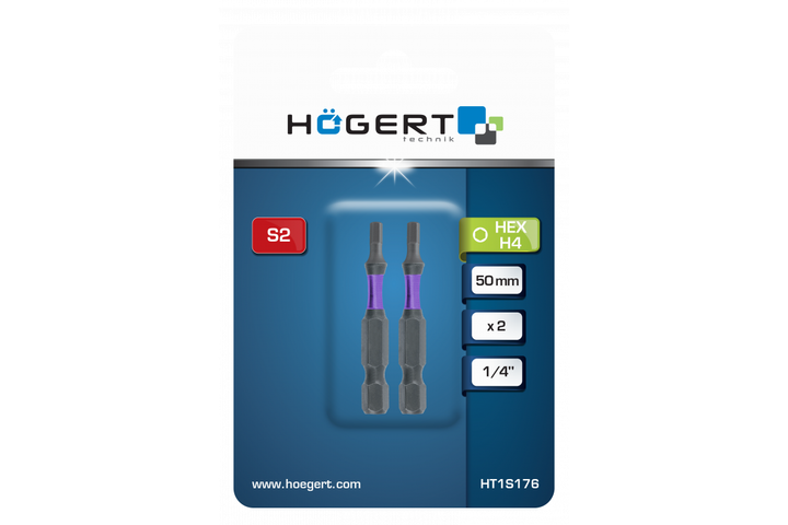 Біти HEX ударні довгі 4 мм 50 мм S2 сталь 2 шт Hogert (HT1S176) - Фото 2 Біти HEX ударні довгі 4 мм 50 мм S2 сталь 2 шт Hogert (HT1S176) - изображение 2