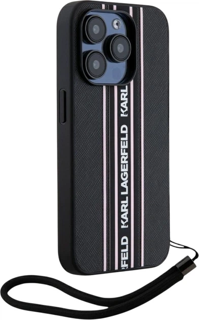 Панель Karl Lagerfeld Saffiano Athleisure Stripes Cord для Apple iPhone 15 Pro Max Black/Pink (3666339254773) - зображення 3