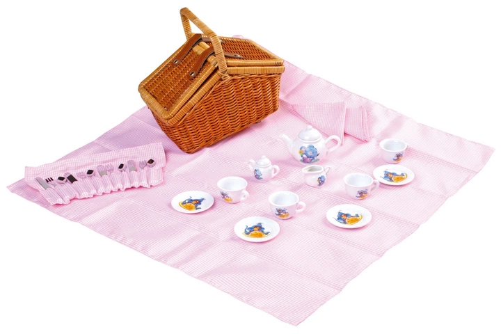 Ігровий набір Small Foot Дерев’яний пікнік-кошик з романтичним посудом 30 предметів (5410763) (4020972053008) - зображення 3
