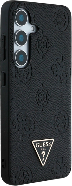 Панель Guess Grained Hot Stamp Peony Pattern Triangle Logo MagSafe для Samsung Galaxy S25 Black (3666339449223) - зображення 4