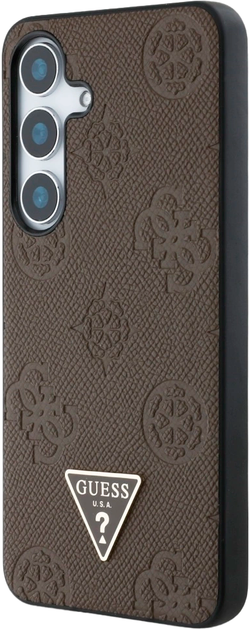 Панель Guess Grained Hot Stamp Peony Pattern Triangle Logo MagSafe для Samsung Galaxy S25 Brown (3666339449247) - зображення 2