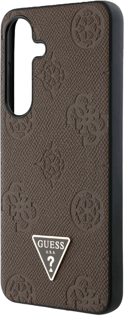 Панель Guess Grained Hot Stamp Peony Pattern Triangle Logo MagSafe для Samsung Galaxy S25 Brown (3666339449247) - зображення 5