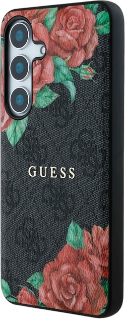 Панель Guess 4G Flowers Print Metal Classic Logo MagSafe для Samsung Galaxy S25 Black (3666339449261) - зображення 2