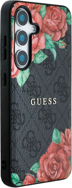 Панель Guess 4G Flowers Print Metal Classic Logo MagSafe для Samsung Galaxy S25 Black (3666339449261) - зображення 4