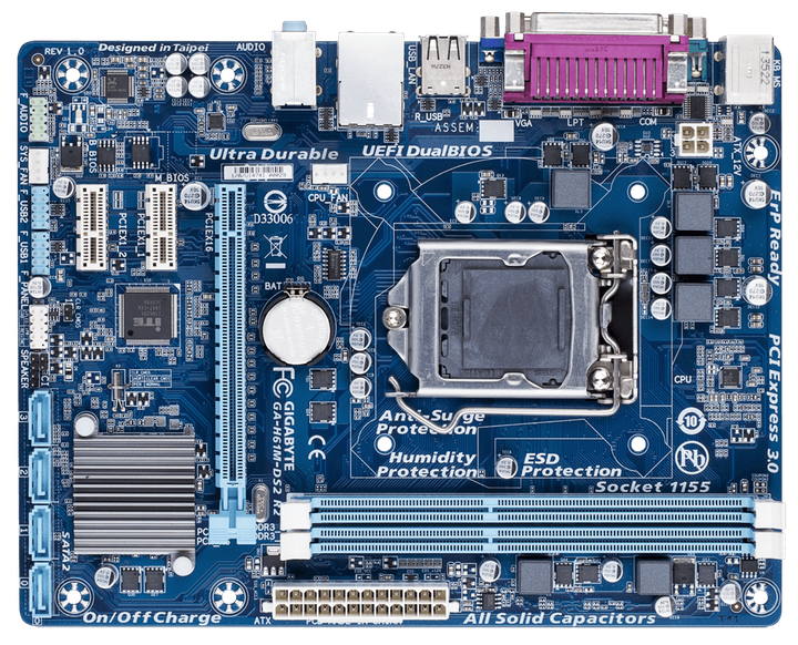 Материнська плата Gigabyte GA-H61M-DS2 LGA 1155 (GA-H61M-DS2) Б/В - Фото 1 Материнська плата Gigabyte GA-H61M-DS2 LGA 1155 (GA-H61M-DS2) Б/В - зображення 1