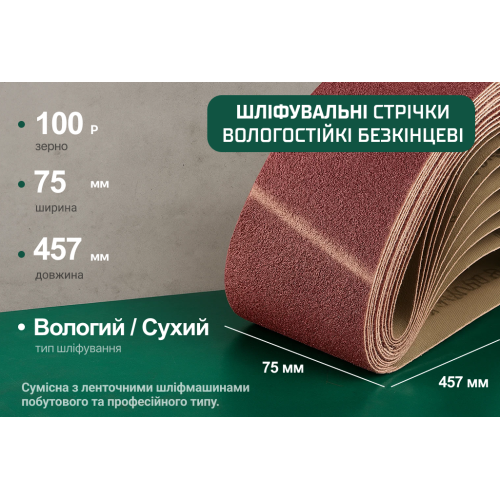 Alloid. Стрічка шліфувальна нескінченна 75х457мм, зерно 100, 10 шт. - зображення 3