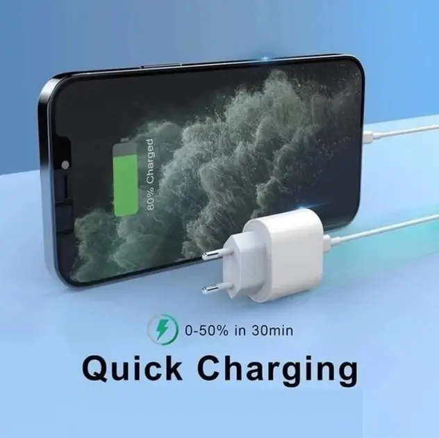 Мережевий зарядний пристрій для iPad IPhone 15 16 Pro Plus Max 35W USB-C + кабель type-c type-c 1М Комплект швидкої зарядки White S20W11 - зображення 7